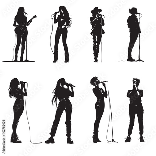 pop singer silhouette set vector illustration 