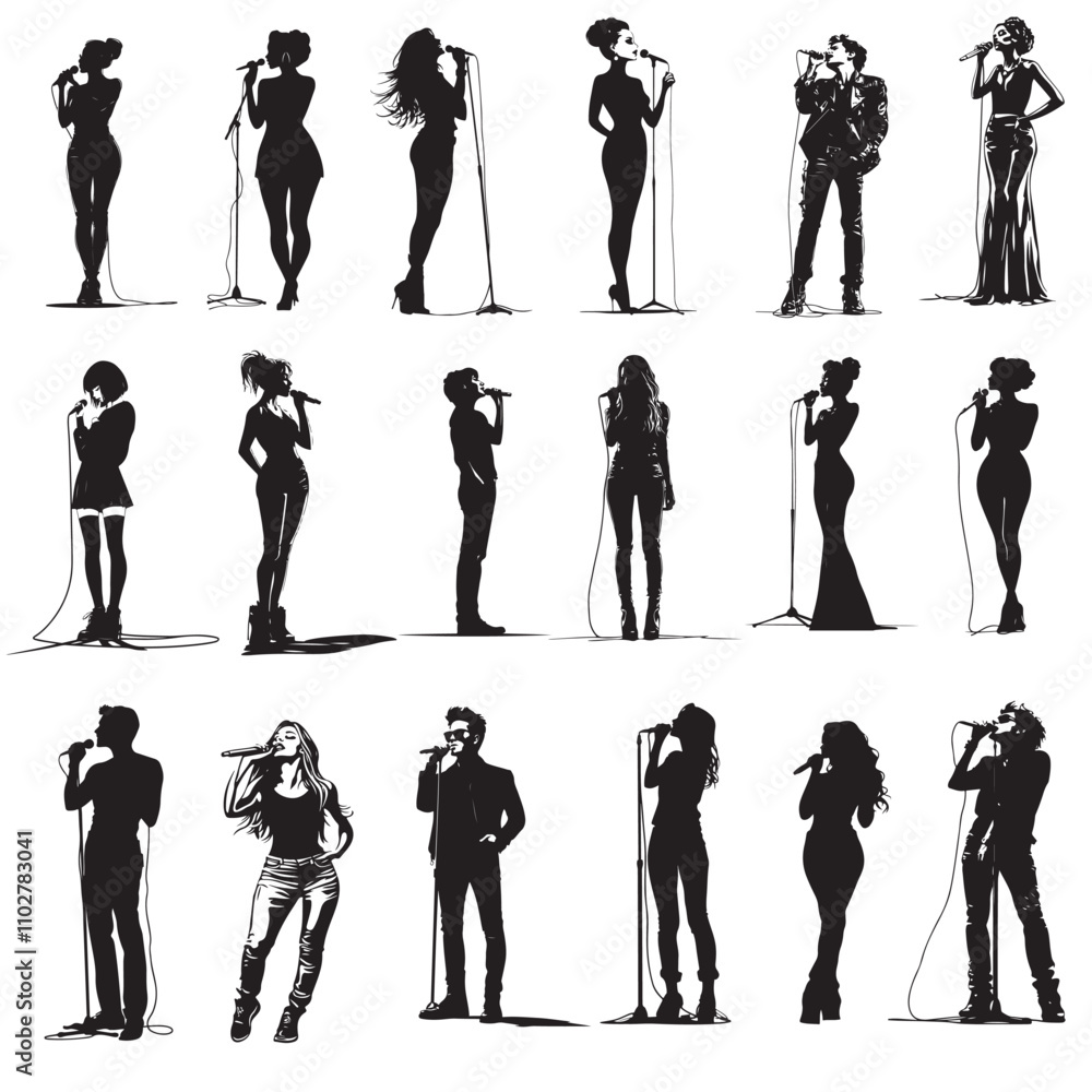 Obraz premium pop singer silhouette set vector illustration 