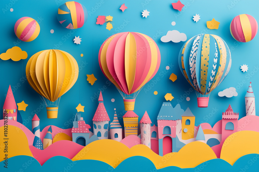 Papercut art style. New year festival with balloons. Papercut art style. New year festival with balloons.
