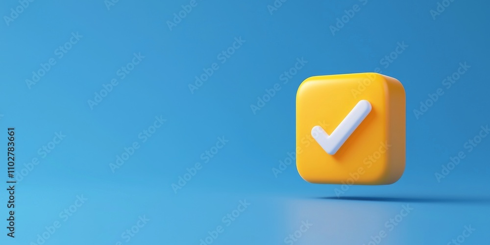 Register and verification concept. 3D yellow checkmark icon on a blue background. Register and verification concept. 3D yellow checkmark icon on a blue background.
