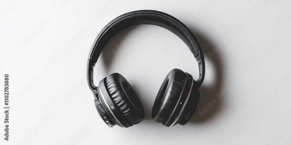 Black Over Ear Headphones On White Background Black Over Ear Headphones On White Background
