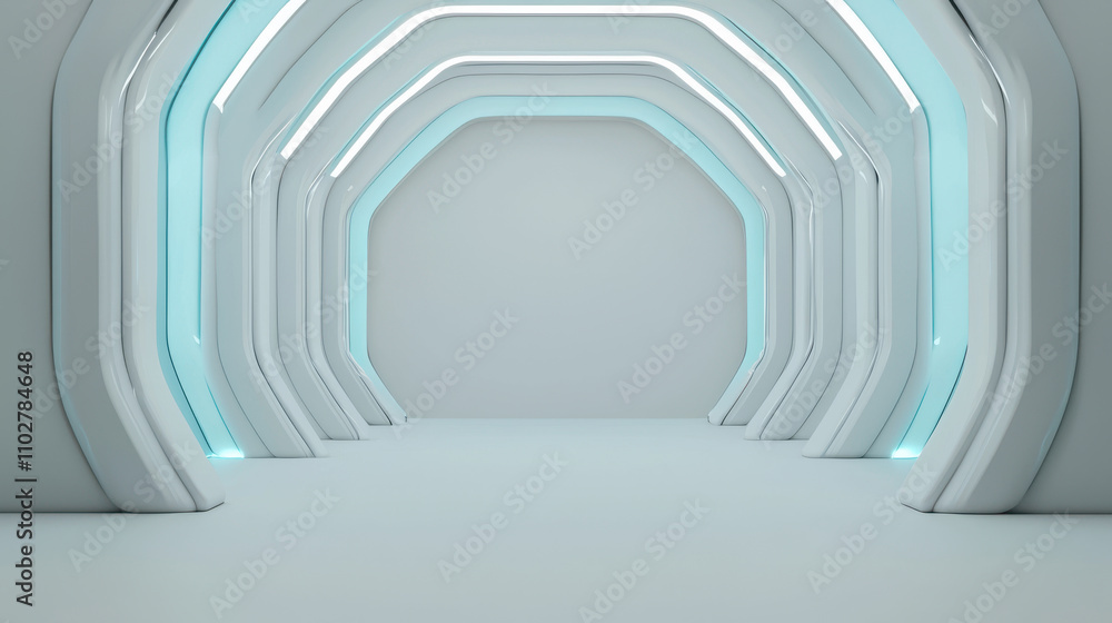 Futuristic tunnel interior with glowing lights and sleek design, ideal for sci fi settings. clean lines and modern aesthetics create captivating atmosphere Futuristic tunnel interior with glowing lights and sleek design, ideal for sci fi settings. clean lines and modern aesthetics create captivating atmosphere