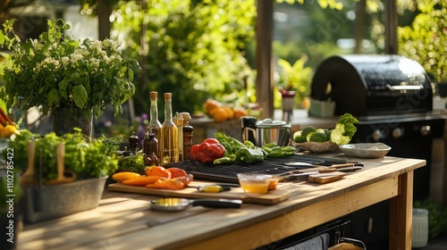 Wallpaper Mural A vibrant outdoor kitchen setup with fresh ingredients for meal preparation. Torontodigital.ca