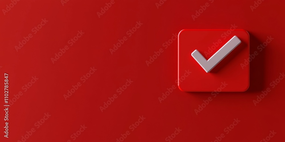 Red checkmark button on a vibrant red background. Red checkmark button on a vibrant red background.