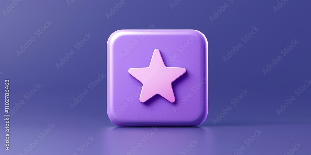 A purple square button with a pink star icon on a blue background. A purple square button with a pink star icon on a blue background.