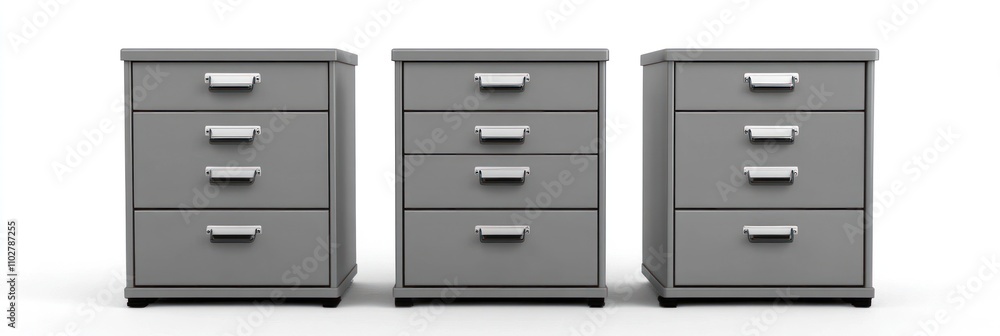 Three Grey Filing Cabinets With Metal Drawers Three Grey Filing Cabinets With Metal Drawers