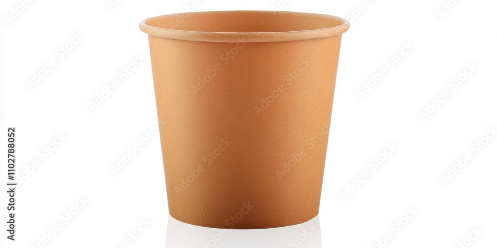 A Tan Paper Cup Stands on a White Background A Tan Paper Cup Stands on a White Background