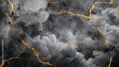 Marble texture, surrounded by rounded edges with golden lines, decorative paintings, high-end gray and black color scheme, clouds.