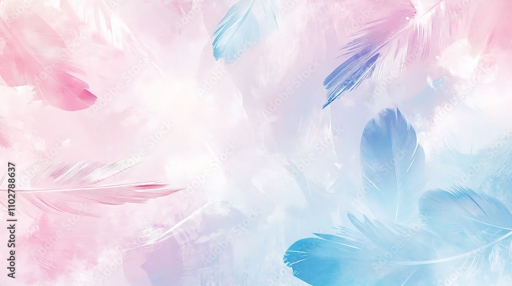 Obraz premium Soft Pastel Background with Feathers in Pink and Blue Tones