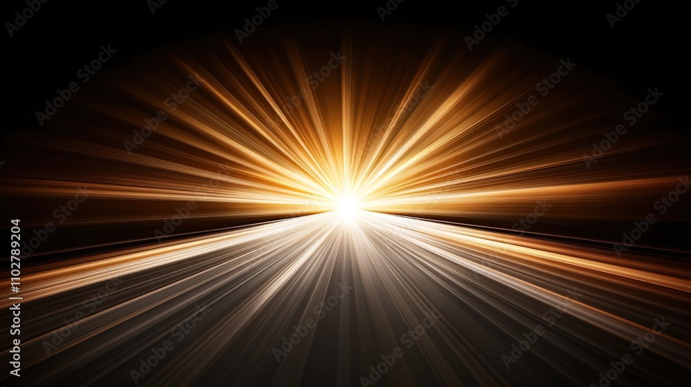Obraz premium Stunning Radiant Light Rays Emanating from a Central Point Creating an Abstract Background with Dynamic Speed and Energy in Golden and White Hues