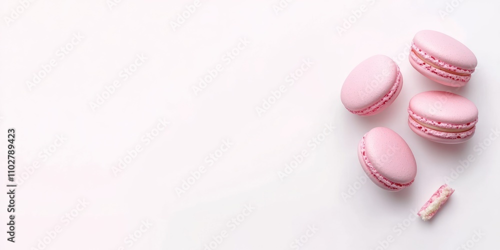 Pink macarons on white background with copy space. Pink macarons on white background with copy space.