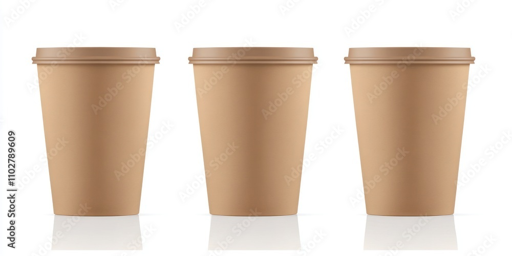 Three Brown Paper Coffee Cups With Lids Three Brown Paper Coffee Cups With Lids
