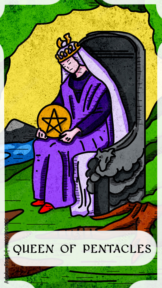 Obraz premium Tarot card queen of pentacles arcana minor