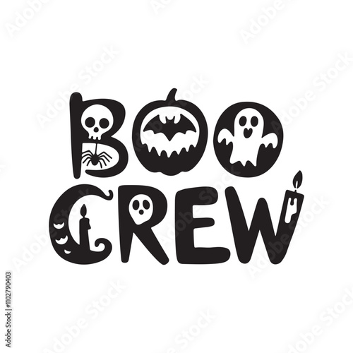 Happy Halloween Silhouette lettering calligraphy typography with bats, spiders, and pumpkins. Vector