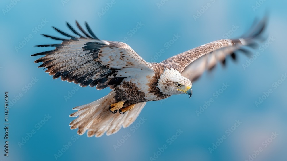 Majestic Bald Eagle in Flight Soaring High Above Azure Sky Majestic Bald Eagle in Flight Soaring High Above Azure Sky