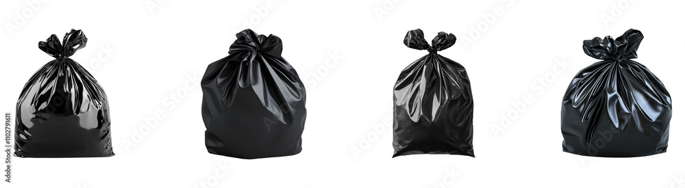 Collection Black Garbage Bag Isolated On Transparent Background Collection Black Garbage Bag Isolated On Transparent Background