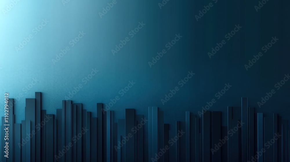 Abstract city skyline silhouette in dark blue gradient background, depicting urban life and modern architecture in a minimalist artistic style Abstract city skyline silhouette in dark blue gradient background, depicting urban life and modern architecture in a minimalist artistic style