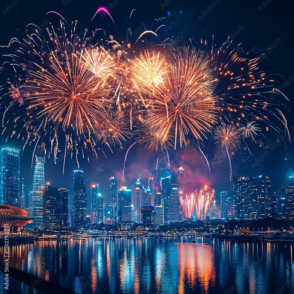 Fototapeta premium fireworks on the river