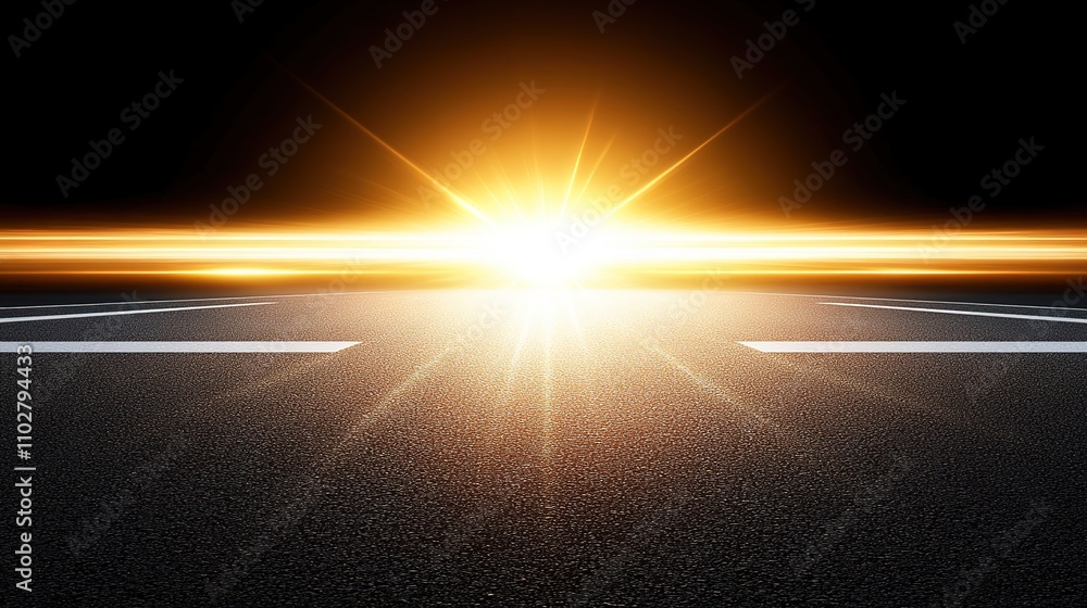 Stunning Sunrise Over Open Road with Bright Rays of Light Illuminating a Smooth Black Asphalt Surface Creating a Serene and Inspiring Atmosphere Stunning Sunrise Over Open Road with Bright Rays of Light Illuminating a Smooth Black Asphalt Surface Creating a Serene and Inspiring Atmosphere
