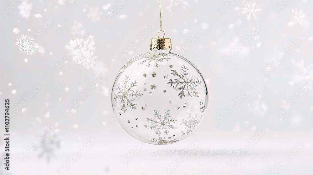 Fototapeta premium Elegant Transparent Christmas Ornament with Snowflakes and Sparkles