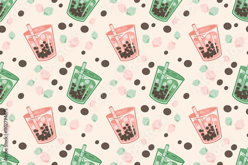 Bubble tea illustration seamless repeat pattern