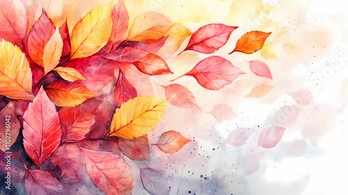 Wallpaper Mural Watercolor autumn leaves background with copy space. Deco. Illustration Torontodigital.ca