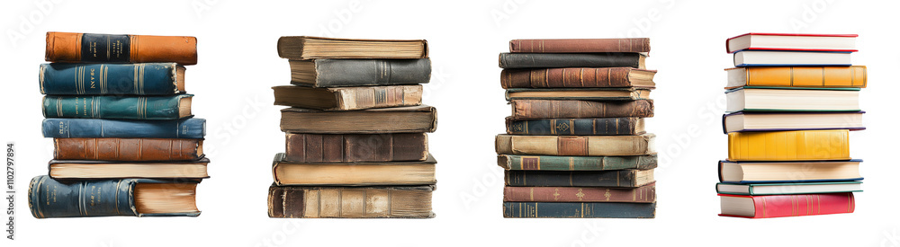 Collection Books in a stack Isolated On Transparent Background Collection Books in a stack Isolated On Transparent Background
