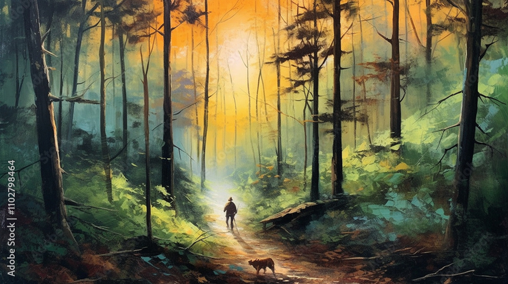 Obraz premium Walking on the mountain path on a sunny day