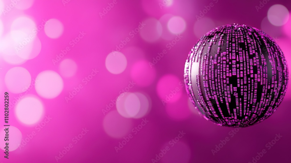 Obraz premium Abstract Digital Sphere Surrounded by Soft Pink Lights and Bokeh Effects Representing Technology and Innovation in a Contemporary Artistic Style