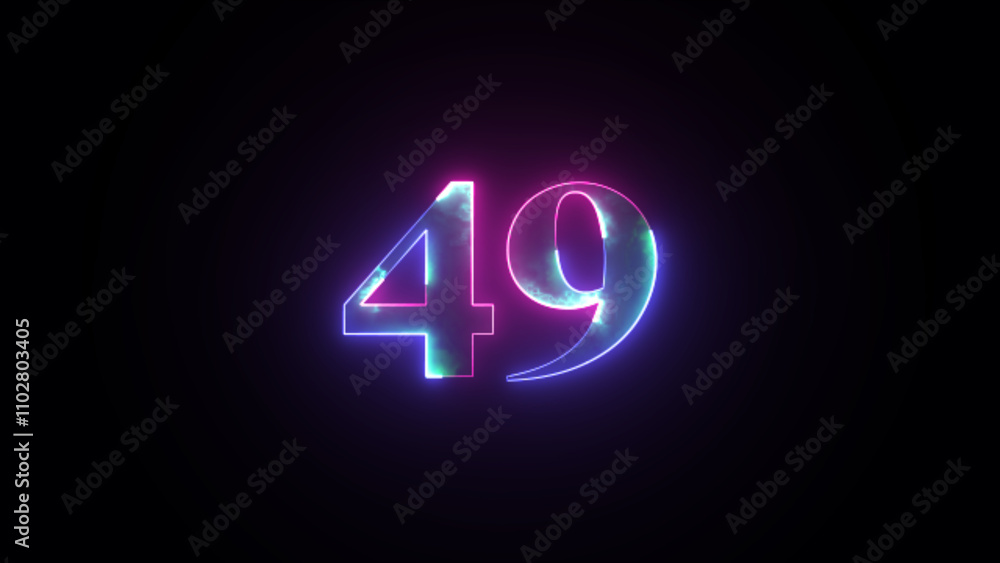 Abstract glowing neon number 49. Blue and purple neon futuristic effect. Trendy glow lighting Abstract glowing neon number 49. Blue and purple neon futuristic effect. Trendy glow lighting