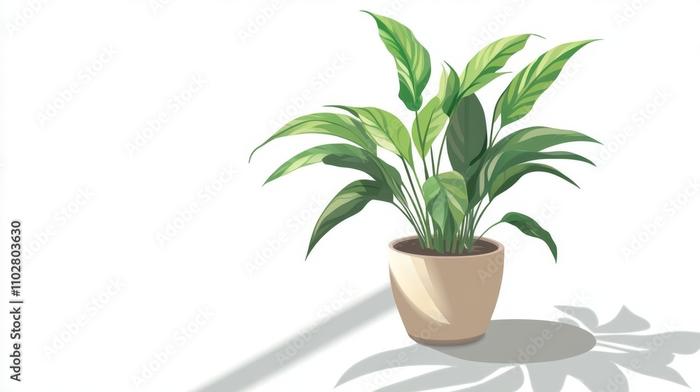 Fototapeta premium Realistic illustration of a potted plant with shadows isolated on a white background