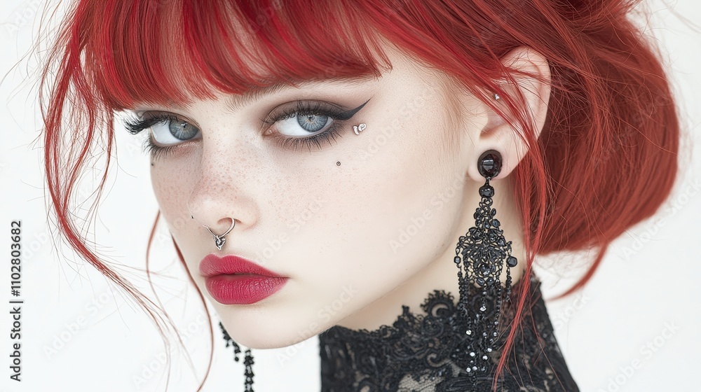 Redhead Woman Closeup Portrait Piercings Fashion Beauty Makeup Elegance Red Hair B Redhead Woman Closeup Portrait Piercings Fashion Beauty Makeup Elegance Red Hair B