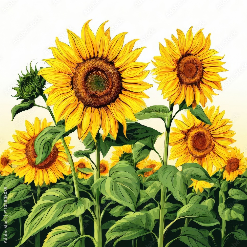 Obraz premium the AI Image Generator, Sunflower Bouquet with Green Leaves