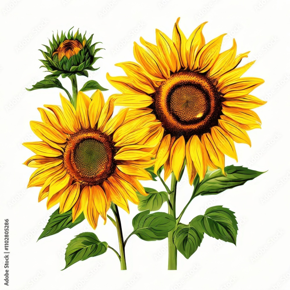 Obraz premium the AI Image Generator, Sunflower Bouquet with Green Leaves
