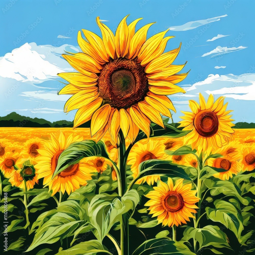 Obraz premium the AI Image Generator, Sunflower Bouquet with Green Leaves