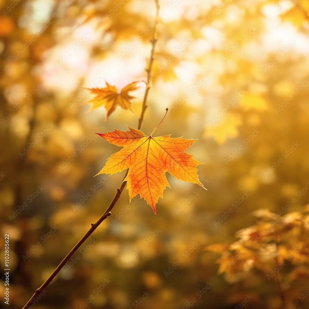 A single vibrant orange maple leaf clings to a branch amidst fading summer foliage , nature scenery, fall color display, vibrant orange leaves A single vibrant orange maple leaf clings to a branch amidst fading summer foliage , nature scenery, fall color display, vibrant orange leaves