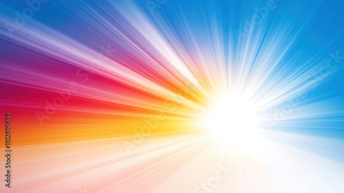 Bright and Vibrant Sunburst with Radiating Colors Creating an Energetic Background Ideal for Designs, Advertisements, and Creative Projects Highlighting Light and Joy