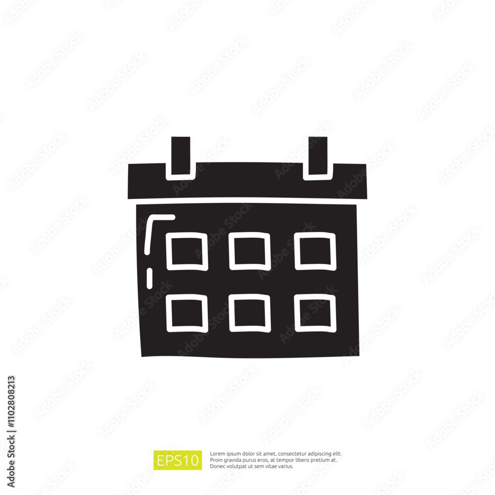 A simple black silhouette of a calendar with a grid pattern representing days. It symbolizes planning, scheduling, or time management. A simple black silhouette of a calendar with a grid pattern representing days. It symbolizes planning, scheduling, or time management.
