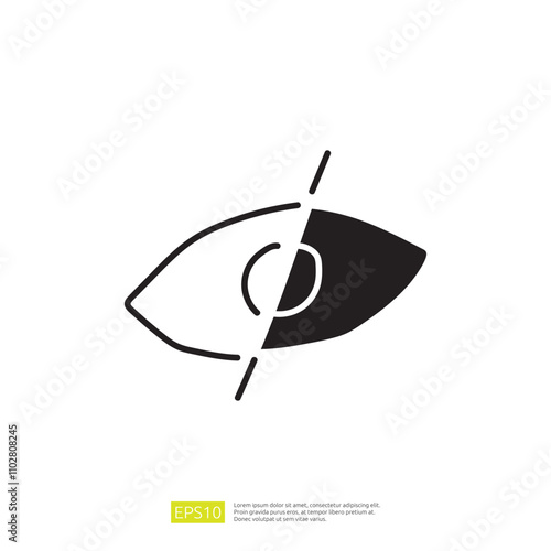 The image features a stylized eye graphic, split into two contrasting halves, suggesting themes of perception or vision.