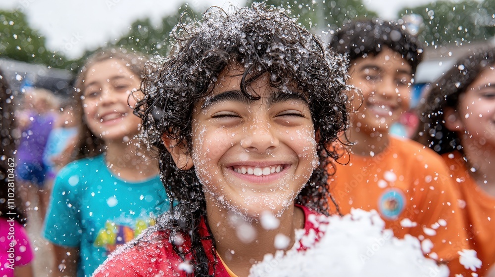 Fototapeta premium Joyful Kids Celebrating Graduation with Snow Fun
