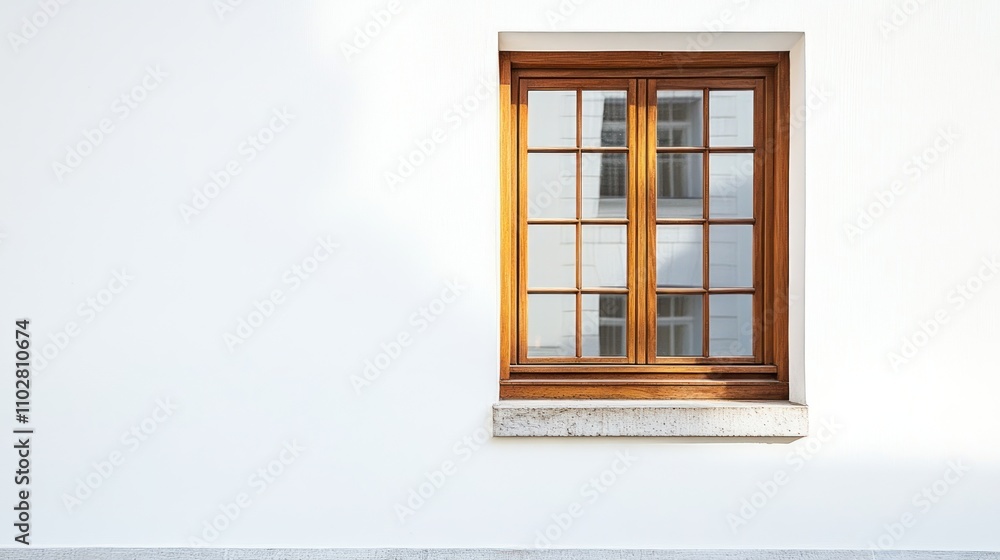 A wooden window set in a minimalist white wall, showcasing simplicity and elegance. A wooden window set in a minimalist white wall, showcasing simplicity and elegance.