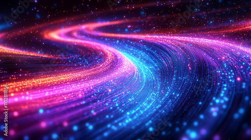 Vibrant digital light trails in neon colors representing data streams and technology
