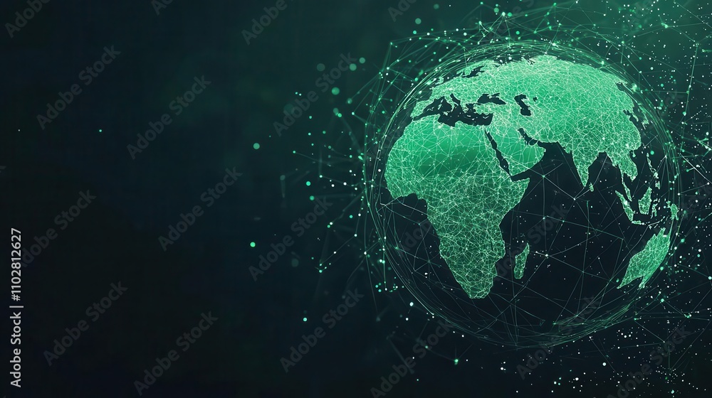Fototapeta premium Globe with green energy icons and portfolio metrics overlayed, sustainable investment focus