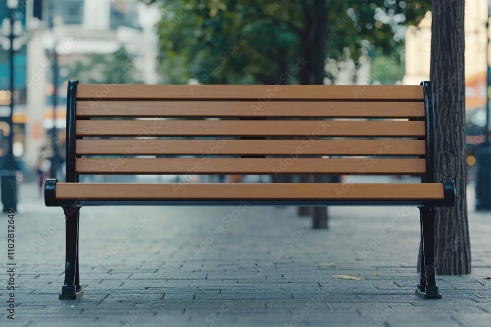 Empty park bench on a city street. Empty park bench on a city street.