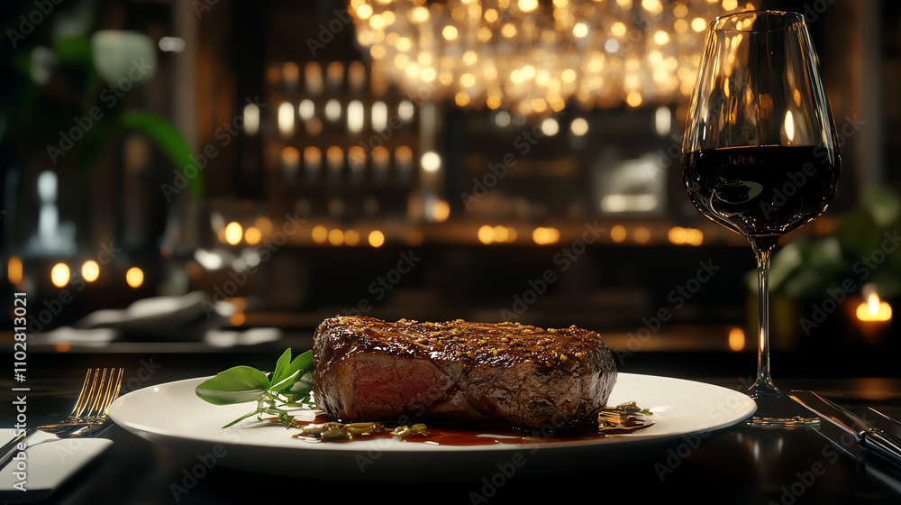 Medium rare steak with a crispy crust, served in a luxury dining setup, glowing chandelier lighting, ultrarealistic Medium rare steak with a crispy crust, served in a luxury dining setup, glowing chandelier lighting, ultrarealistic