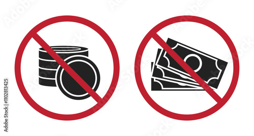 Isolated label pictogram cashless Payment only, cash money is not accepted, for cashier and store sticker