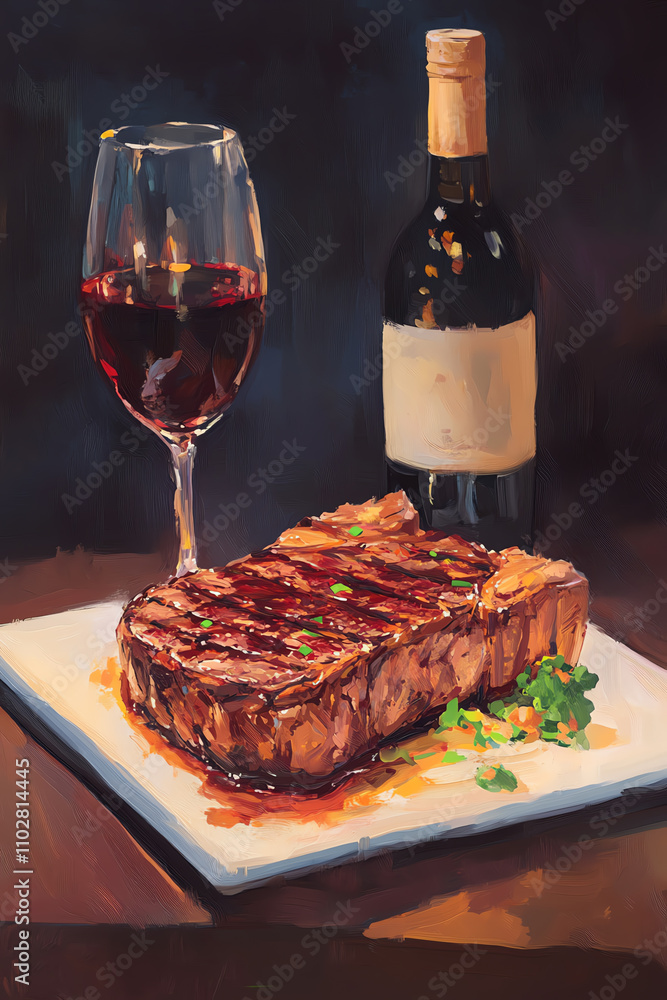 Juicy steak with a charred crust, set in a luxurious dining setting with glowing accents, ultrarealistic Juicy steak with a charred crust, set in a luxurious dining setting with glowing accents, ultrarealistic