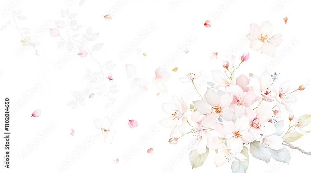 Beautiful hand-painted watercolor jasmine flowers on a white background, watercolor, delicate, design Beautiful hand-painted watercolor jasmine flowers on a white background, watercolor, delicate, design