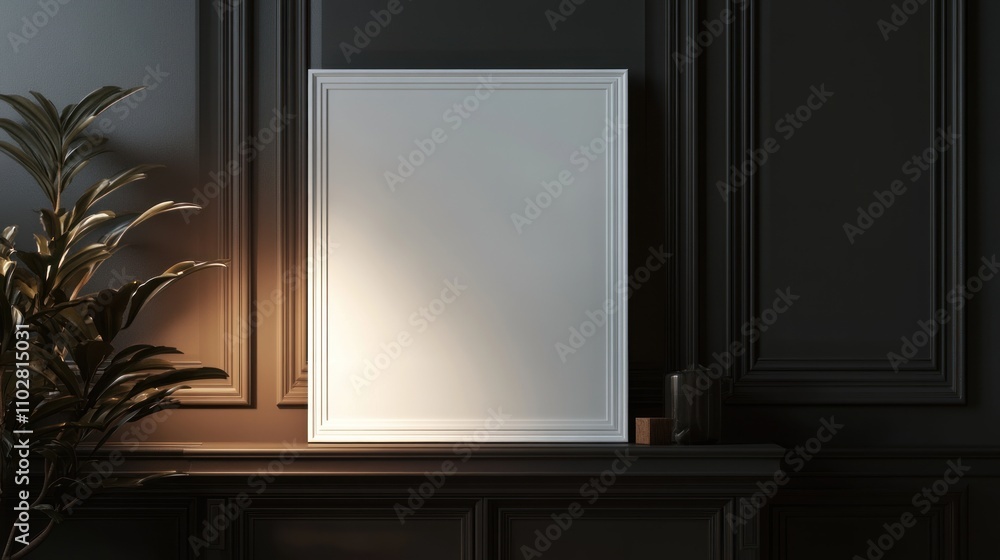 Elegant Dark Interior with Blank Frame Mockup Elegant Dark Interior with Blank Frame Mockup