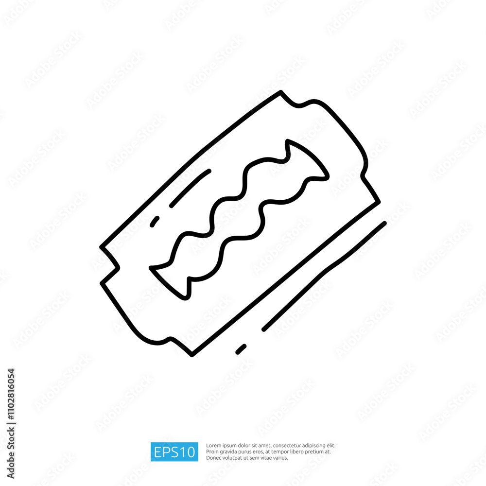 A simple illustration of a razor blade, depicting its sharp edges and design. This graphic can be used in contexts related to grooming or safety. A simple illustration of a razor blade, depicting its sharp edges and design. This graphic can be used in contexts related to grooming or safety.